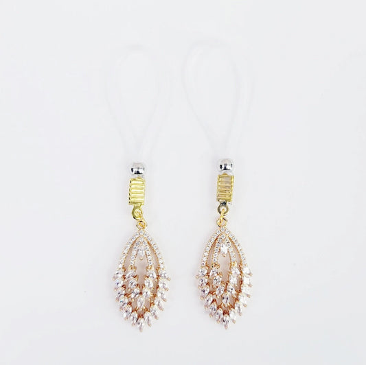 Non-Piercing Gold Nipple Dangles with Cubic Zirconia. Choose Nipple Nooses or Clamps.