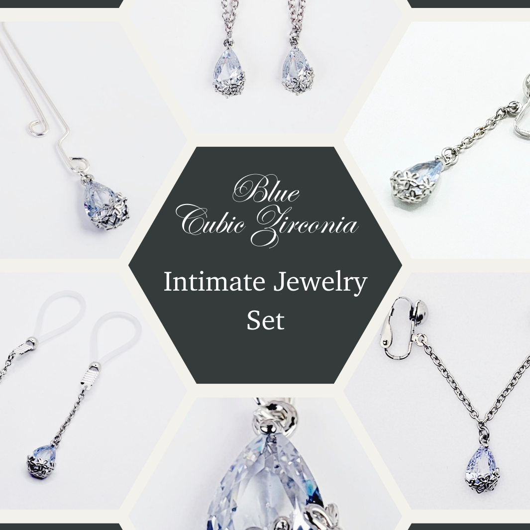 Complete Blue Cubic Zirconia Intimate Jewelry Set for Women