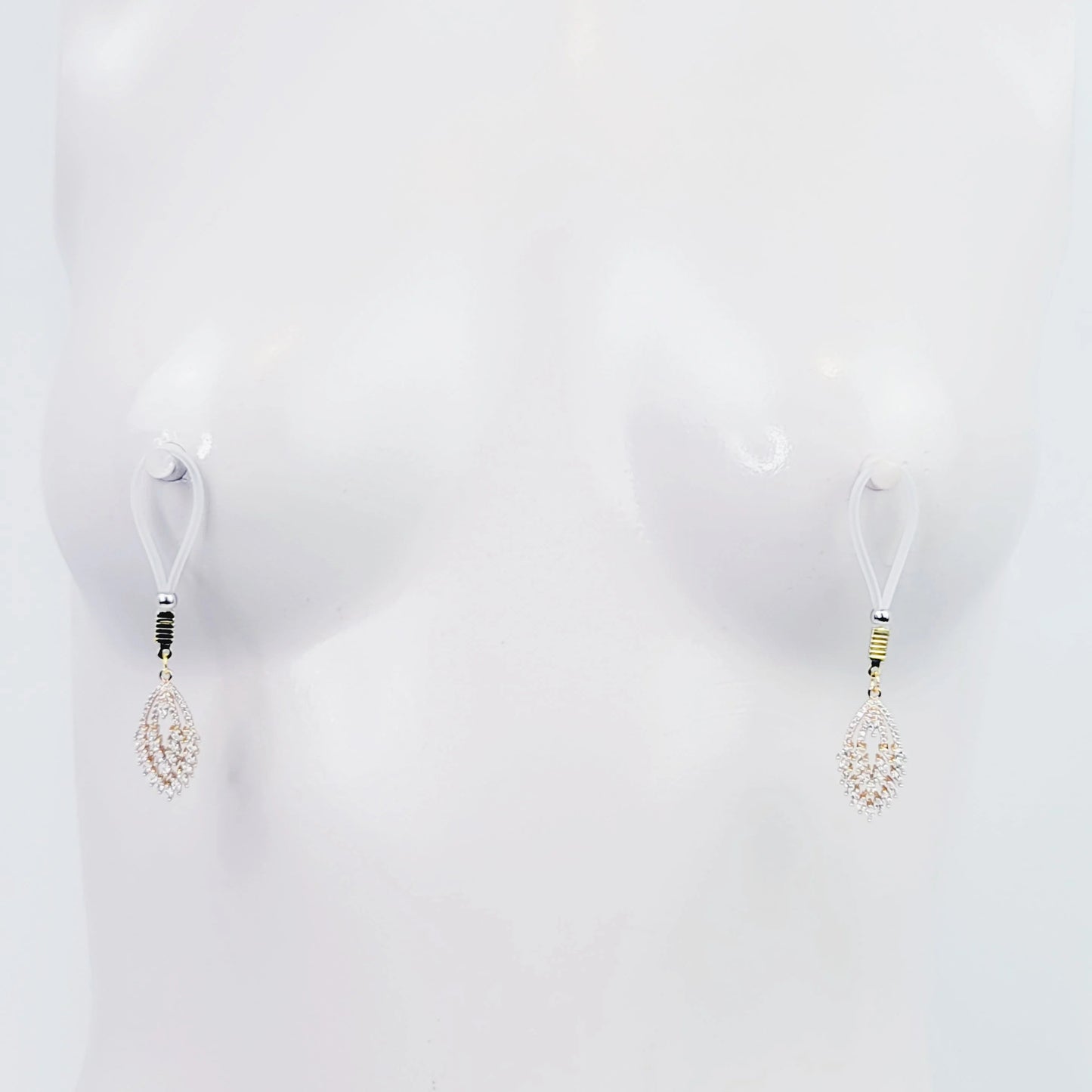 Non-Piercing Gold Nipple Dangles with Cubic Zirconia. Choose Nipple Nooses or Clamps.