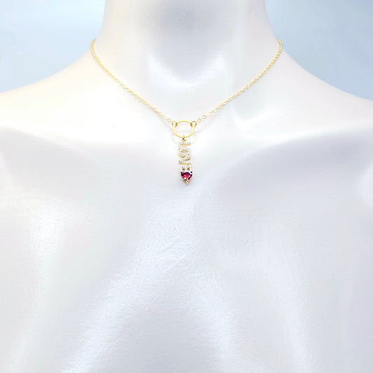 Discreet Day Collar, 18K Gold Circle of O with CZ LOVE and Heart Pendant Choker Collar.