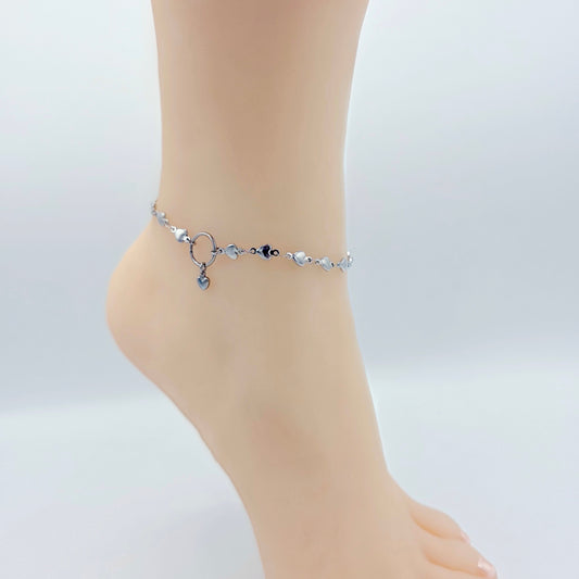 Circle of O Discreet Day Collar Anklet for BDSM Submissive, Stainless Steel Heart Chain. 100% Stainless Steel