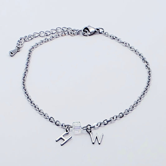 Hotwife Anklet. Discreet Stainless Steel H W Ankle Bracelet.