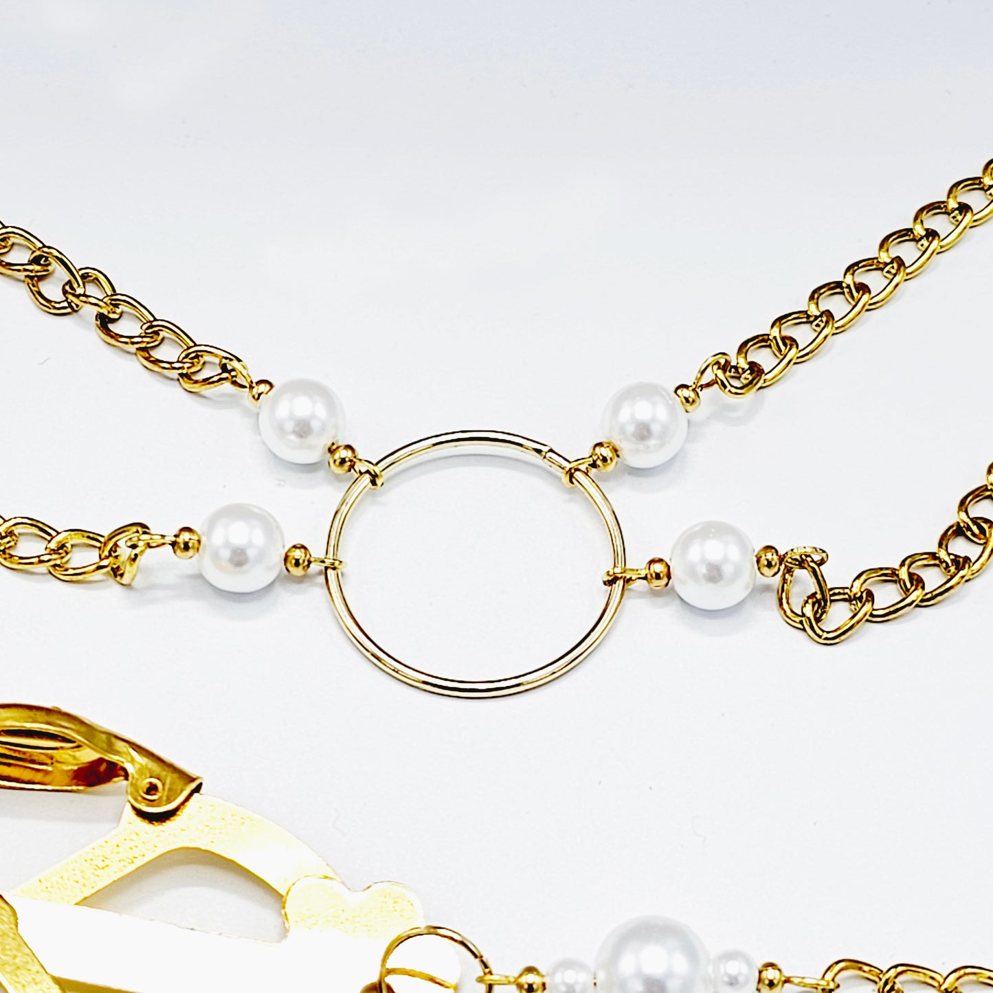 Chain Attached Nipple and Labia Clover Clamps with Pearls. Choose Gold or Silver. BDSM, Japanese Clover Clamps