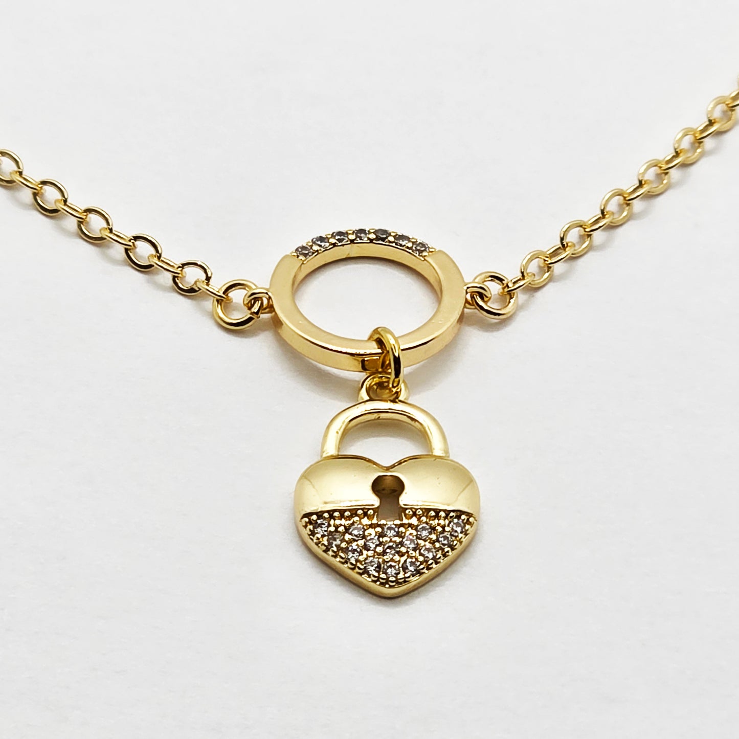 Gold Submissive Anklet with CZ Heart Lock Pendant. 18K Gold BDSM Ankle Bracelet for Sub.