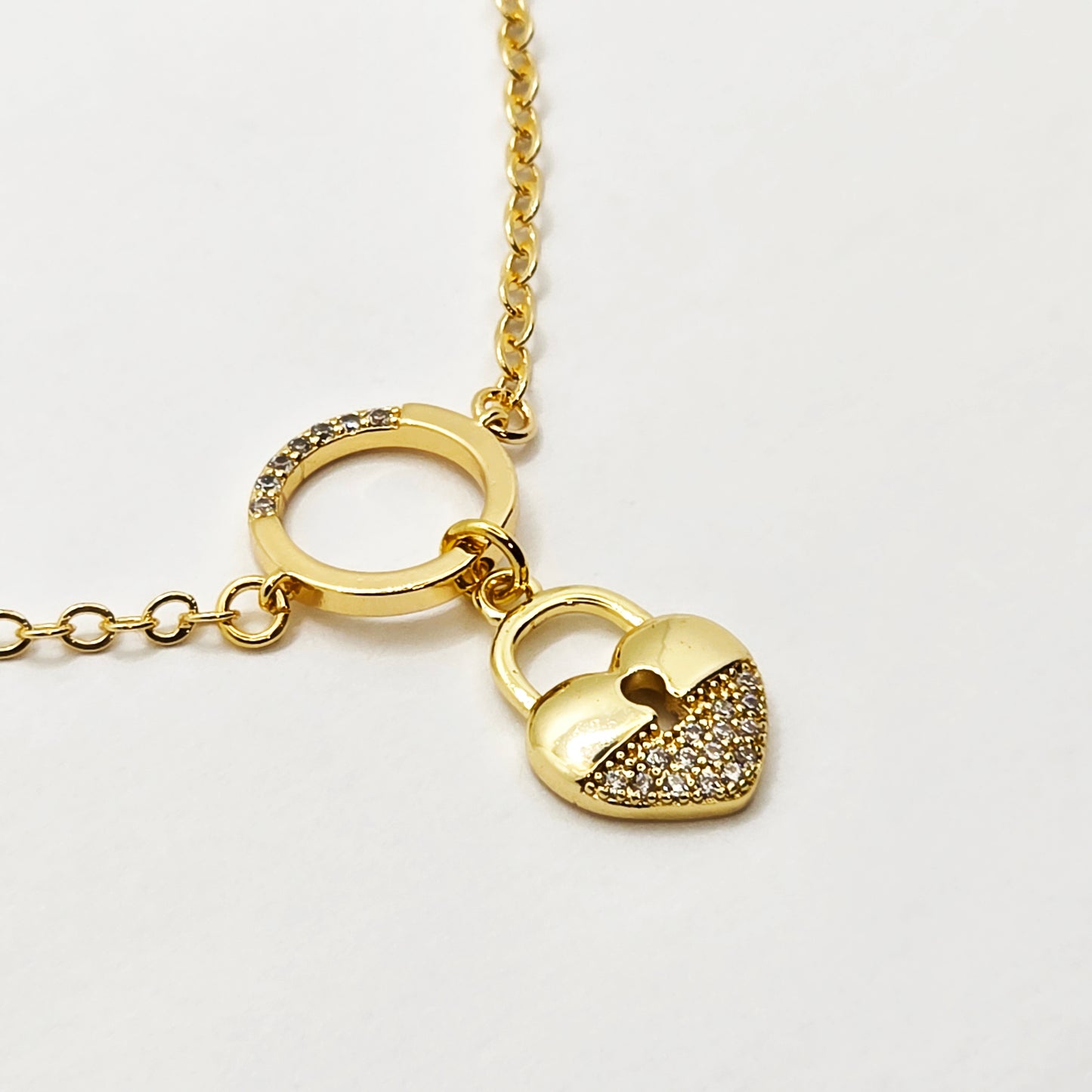Gold Submissive Anklet with CZ Heart Lock Pendant. 18K Gold BDSM Ankle Bracelet for Sub.
