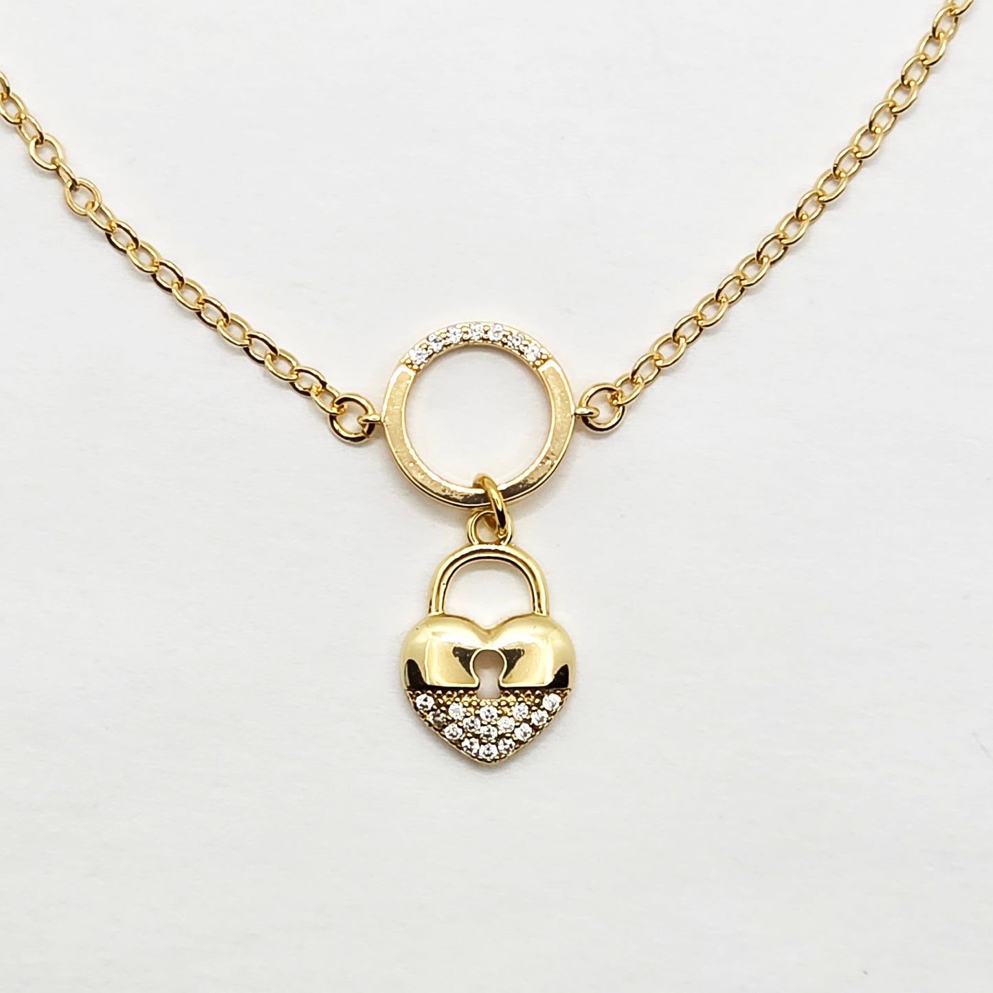 Gold Submissive Anklet with CZ Heart Lock Pendant. 18K Gold BDSM Ankle Bracelet for Sub.