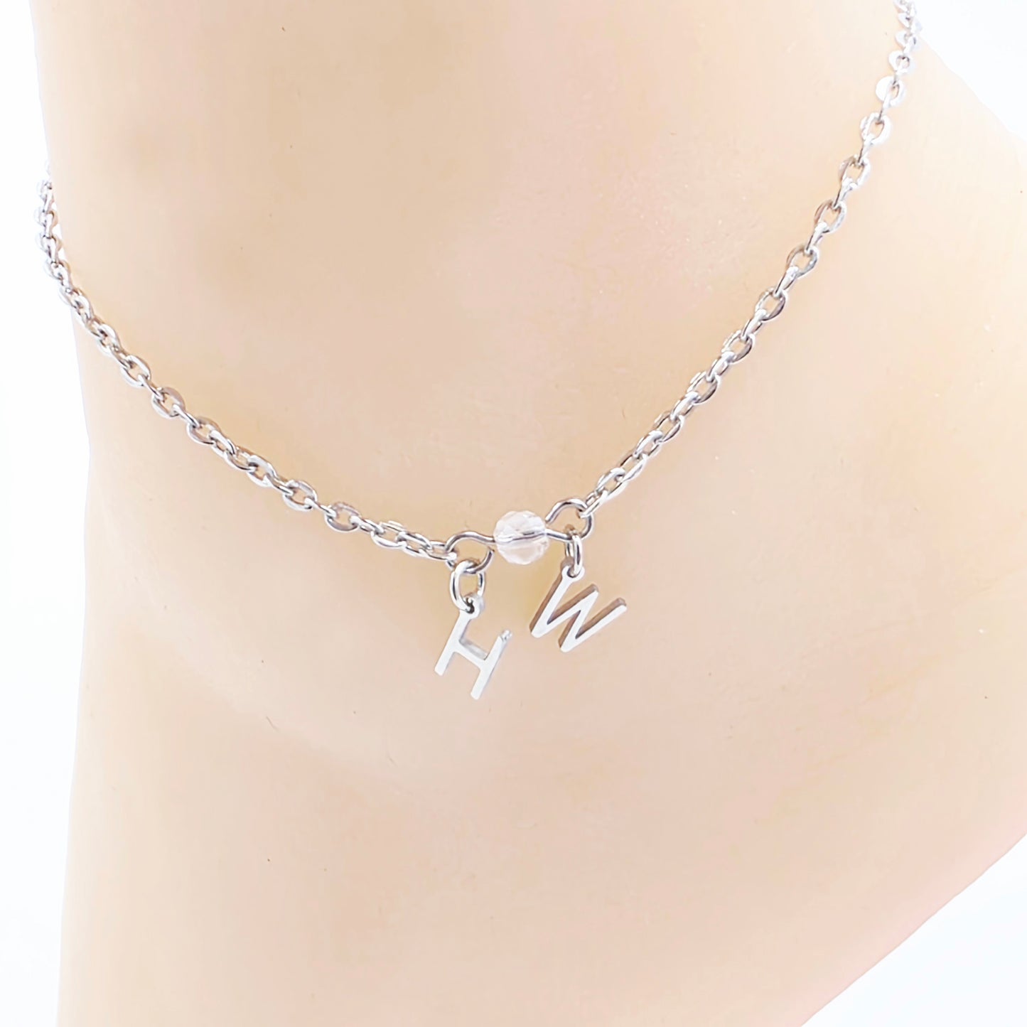 Hotwife Anklet. Discreet Stainless Steel H W Ankle Bracelet.