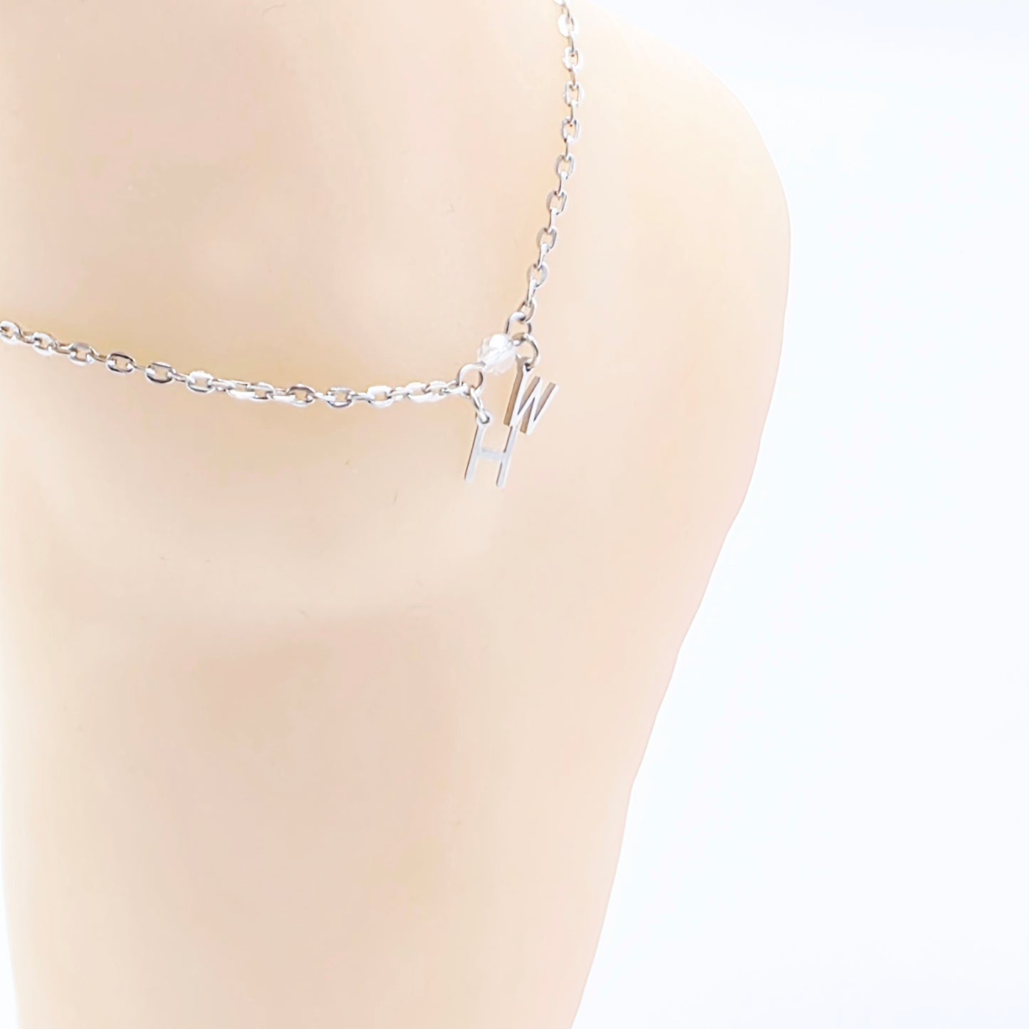 Hotwife Anklet. Discreet Stainless Steel H W Ankle Bracelet.