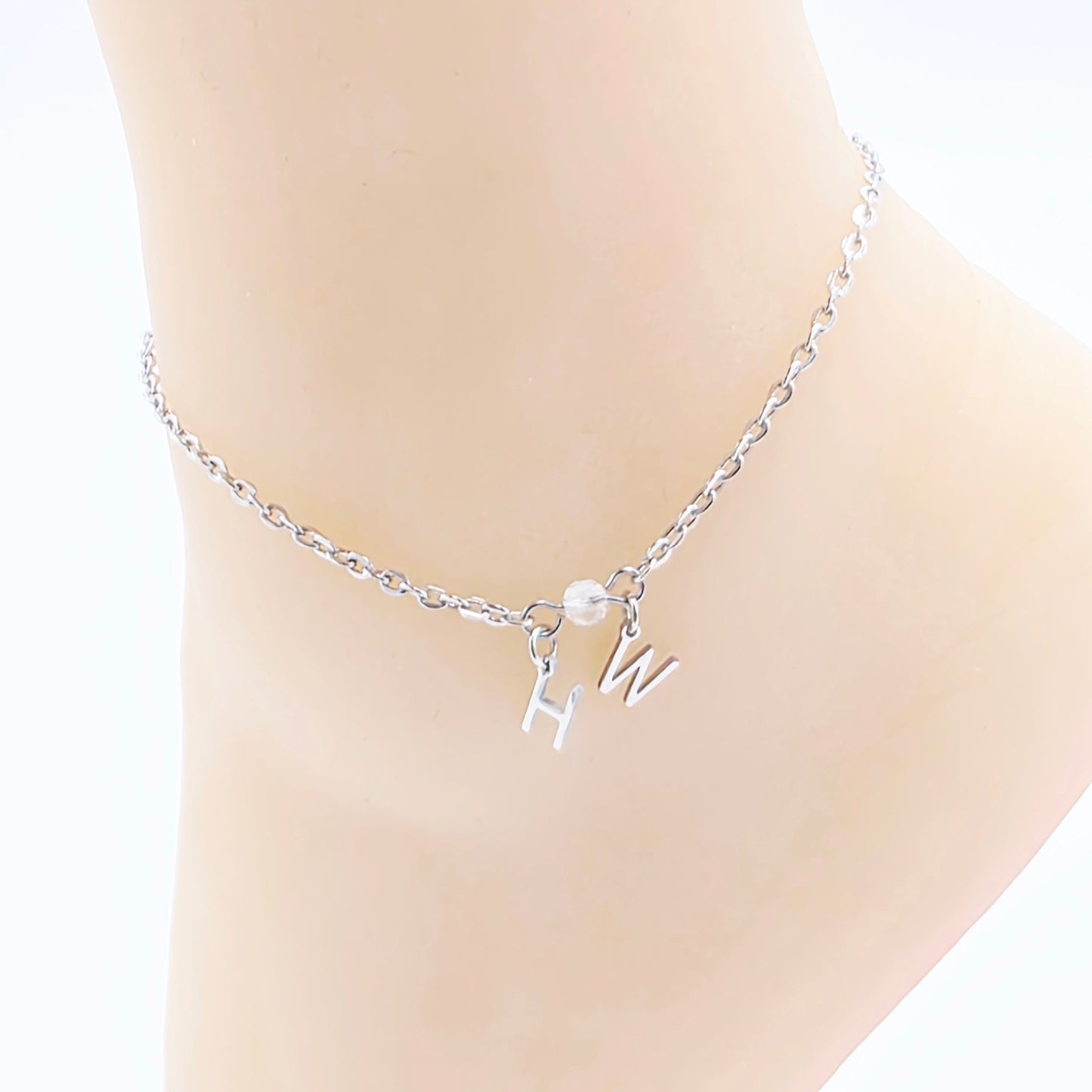 Hotwife Anklet. Discreet Stainless Steel H W Ankle Bracelet.
