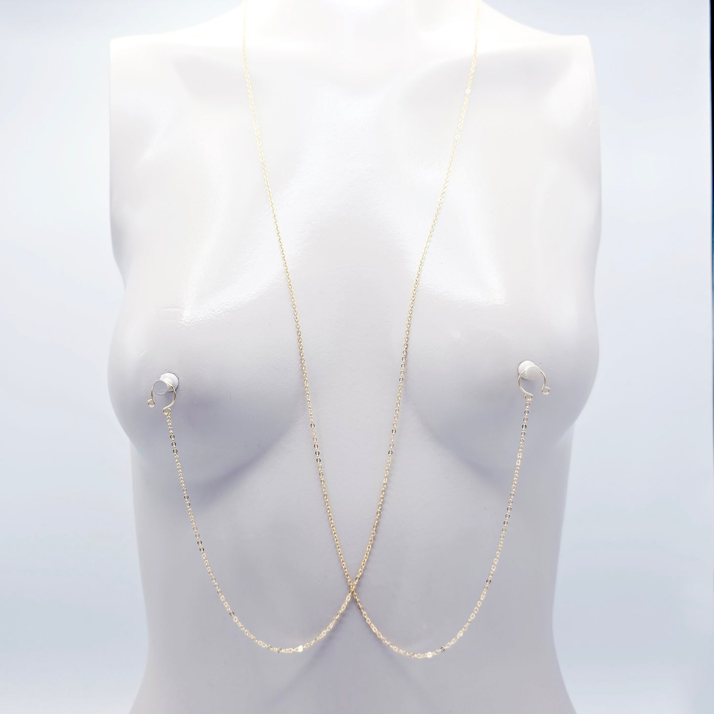 18K Gold Fake Piercing Nipple Chain Necklace with Red Roses Backdrop and Your Choice of Nipple Attachment.