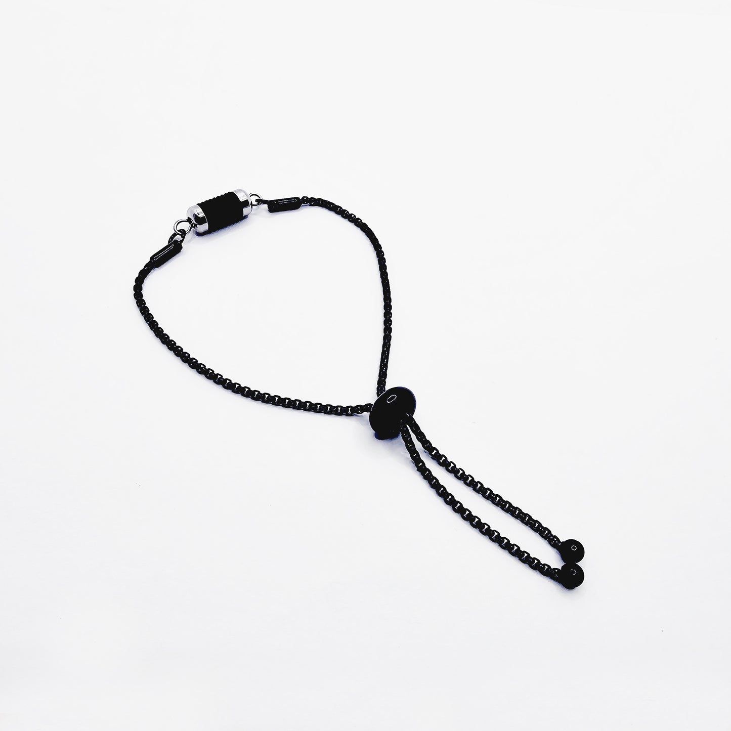 Penis Chain Noose Bracelet. Black Stainless Steel Adjustable Bolo Style Cock Ring with Stimulating Barrel Roller