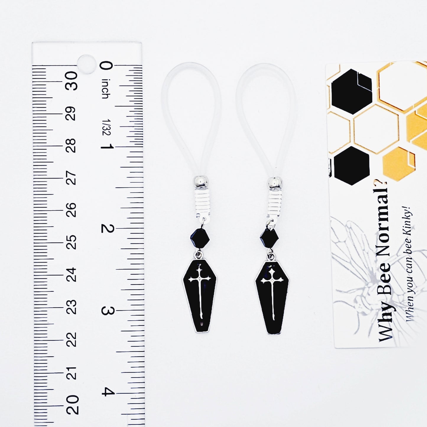 Gothic Nipple Jewelry for Halloween with Black Coffins. Not Piercing Nipple Nooses or Nipple Clamps