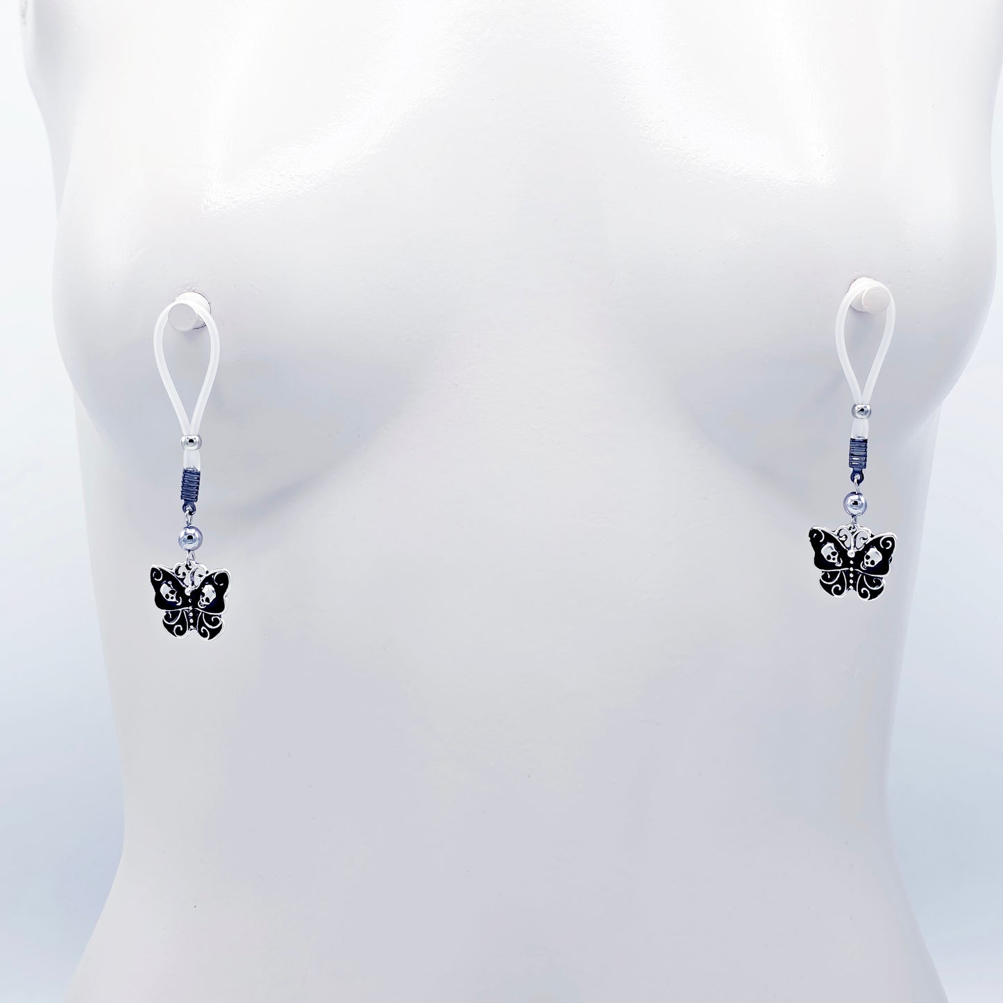 Gothic Nipple Jewelry, Non-Piercing. Skull Butterflies with Nipple Nooses or Your Choice of Nipple Clamps.