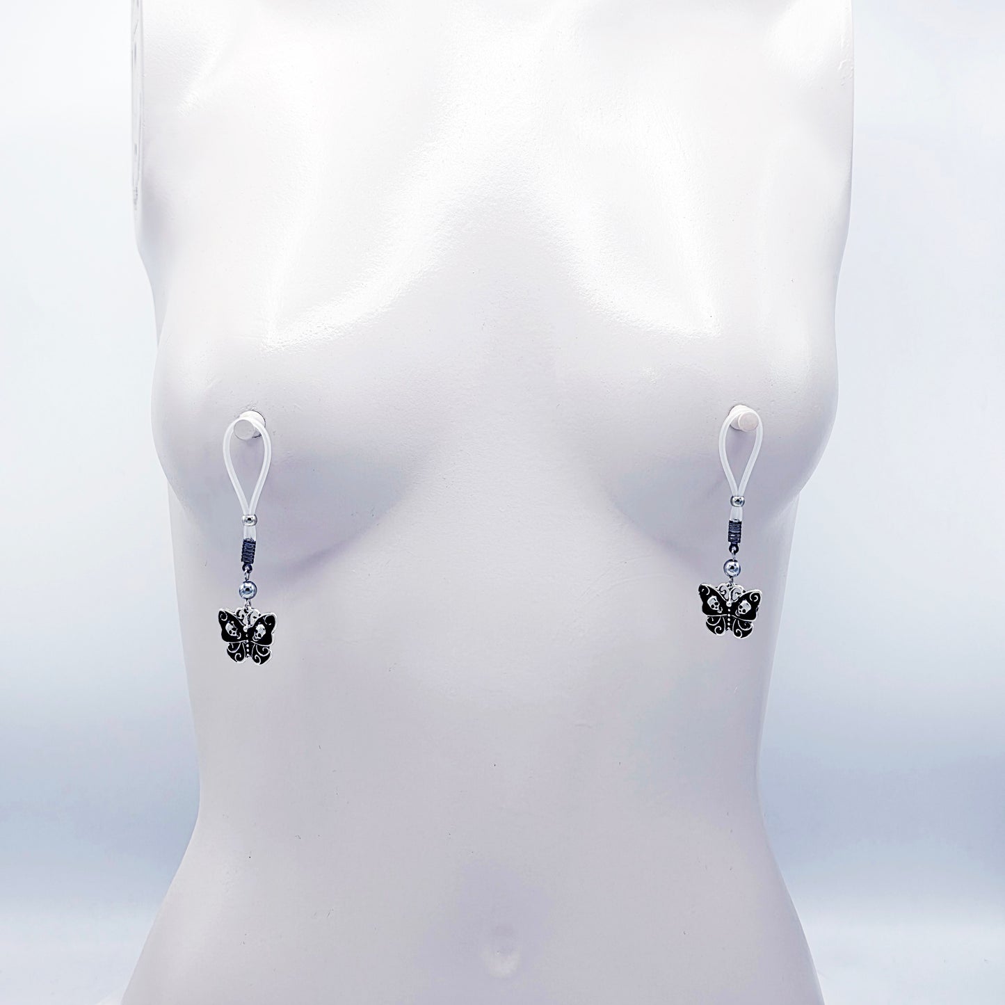 Gothic Nipple Jewelry, Non-Piercing. Skull Butterflies with Nipple Nooses or Your Choice of Nipple Clamps.