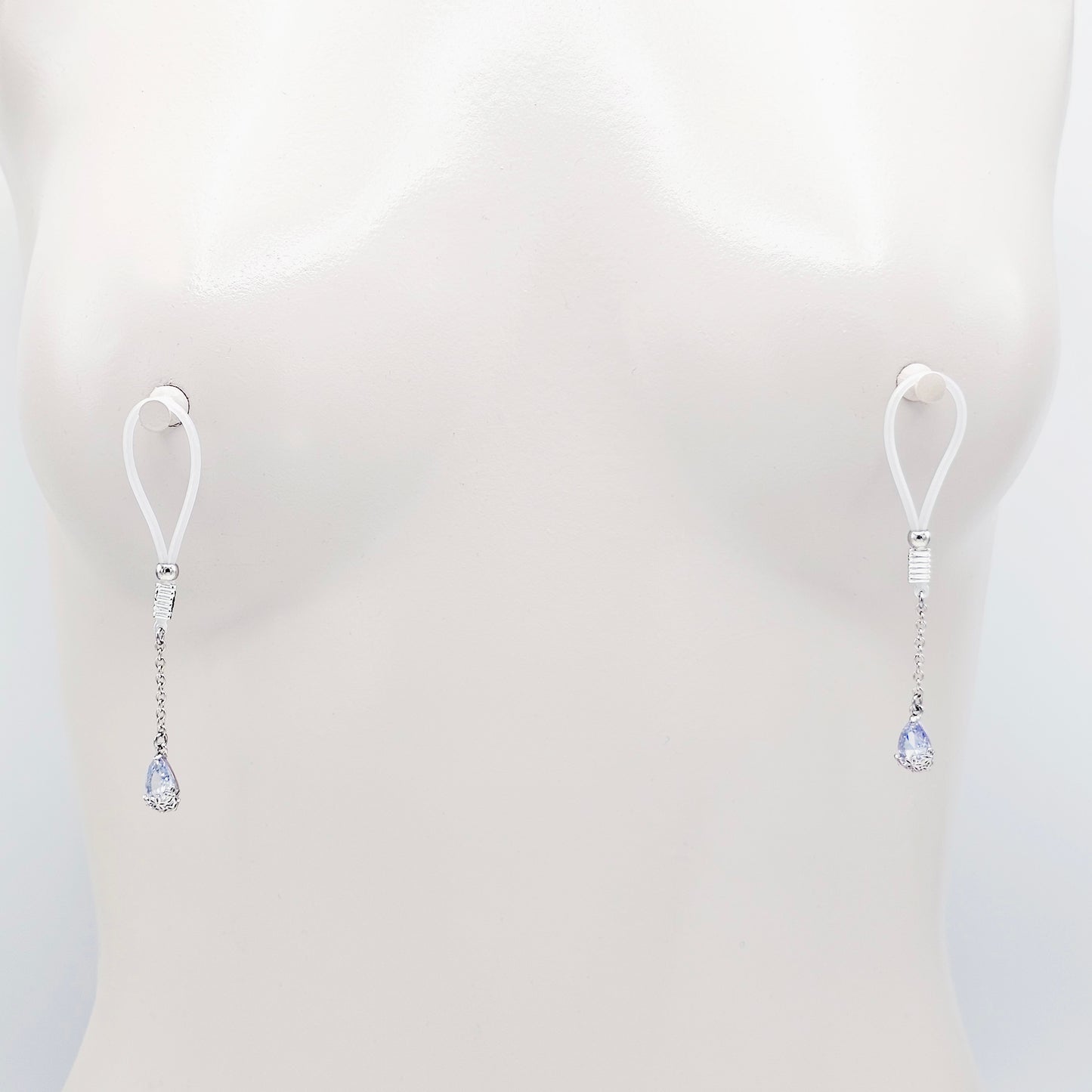 Non Piercing Nipple Dangles on Nipple Nooses or Clamps with Dazzling Cubic Zirconia Pendants.