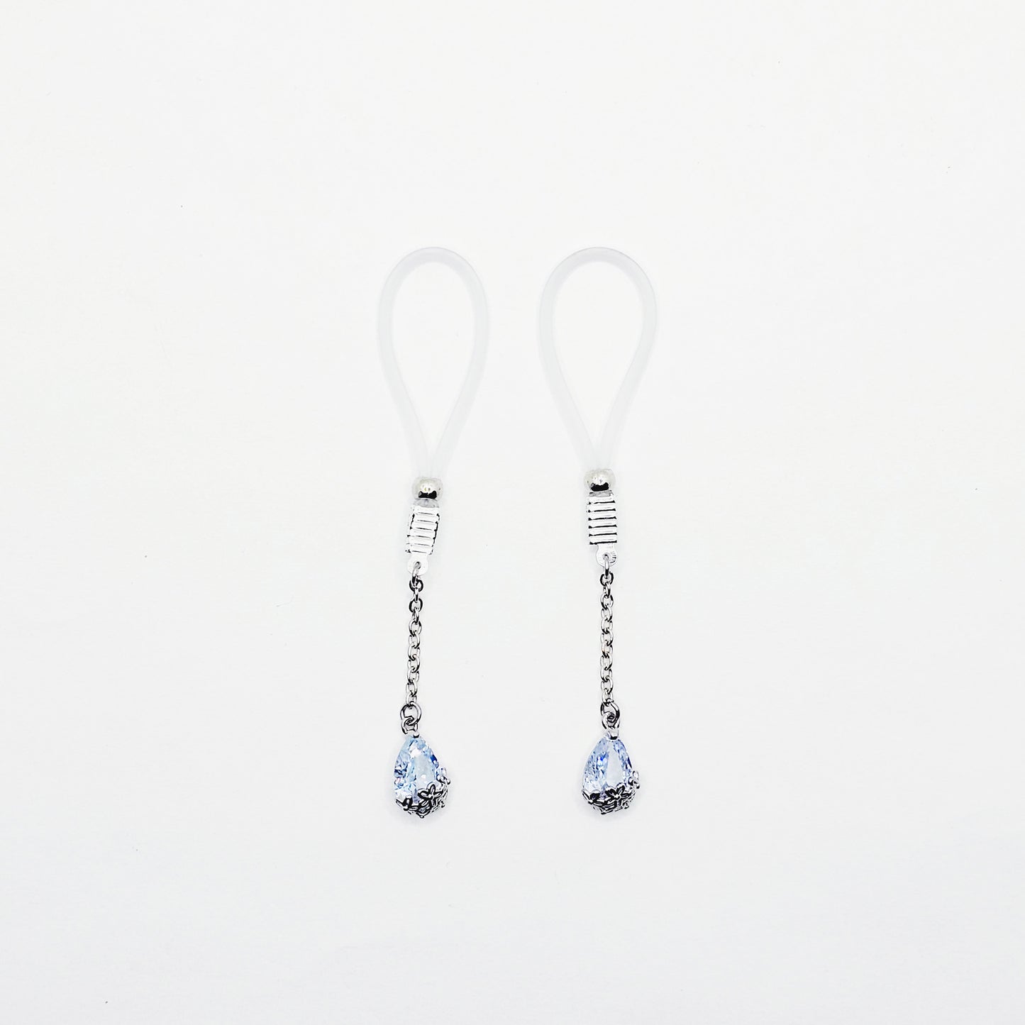 Non Piercing Nipple Dangles on Nipple Nooses or Clamps with Dazzling Cubic Zirconia Pendants.