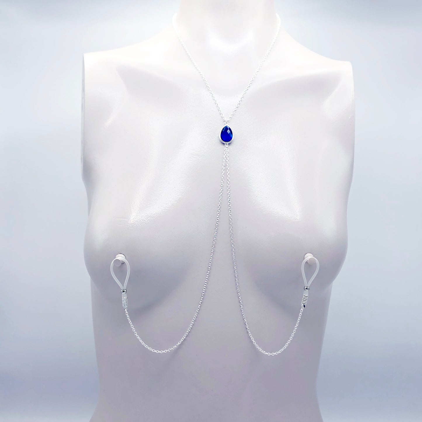Erotic Necklace with Crystal and attached Nipple Chains