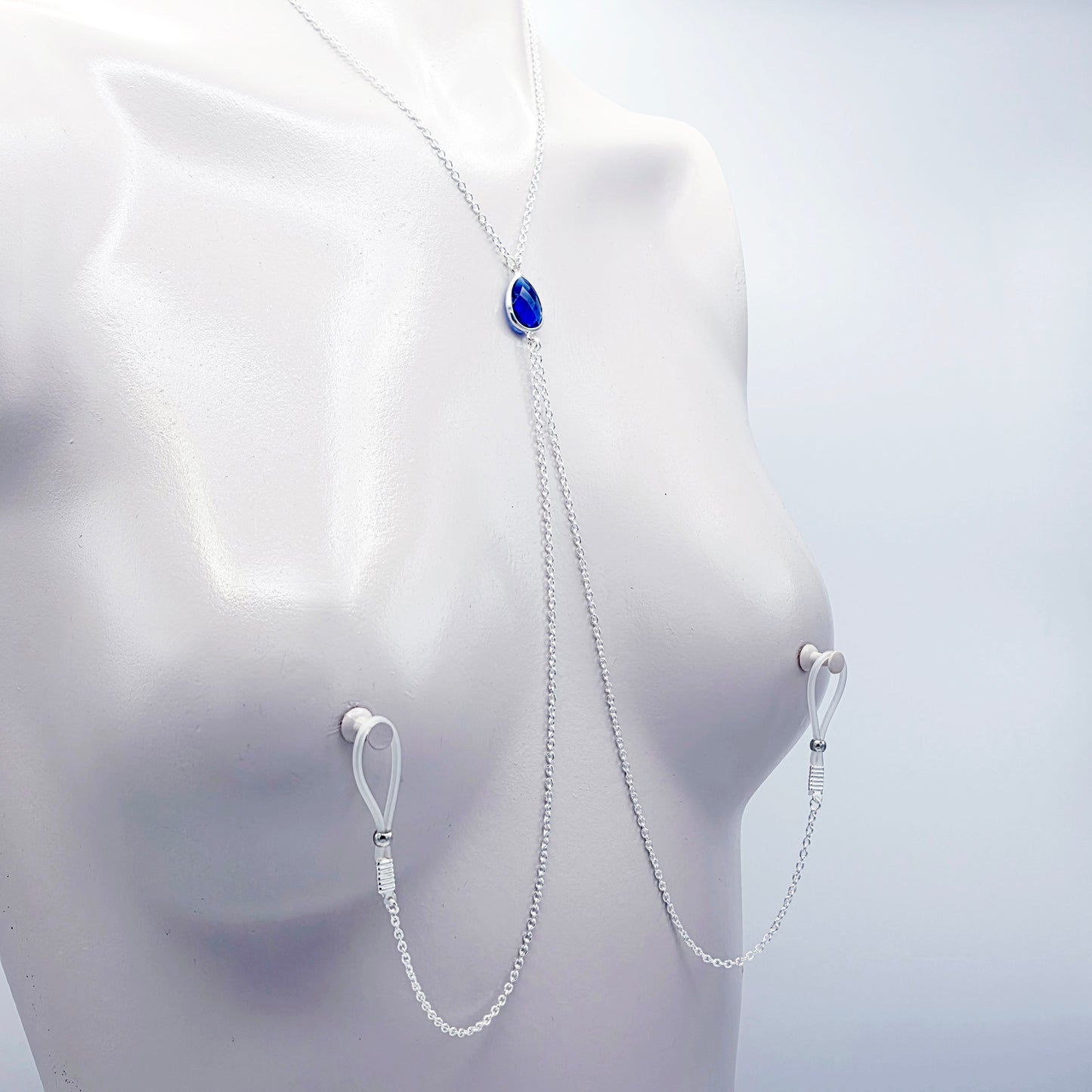 Erotic Necklace with Crystal and attached Nipple Chains