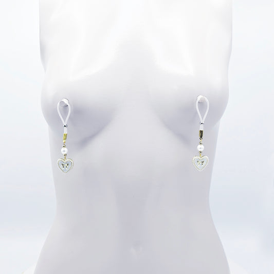 Non-Piercing Nipple Nooses or Clamps with Pearls and Hearts with Bows. Sexy Valentine's Gift for Her.