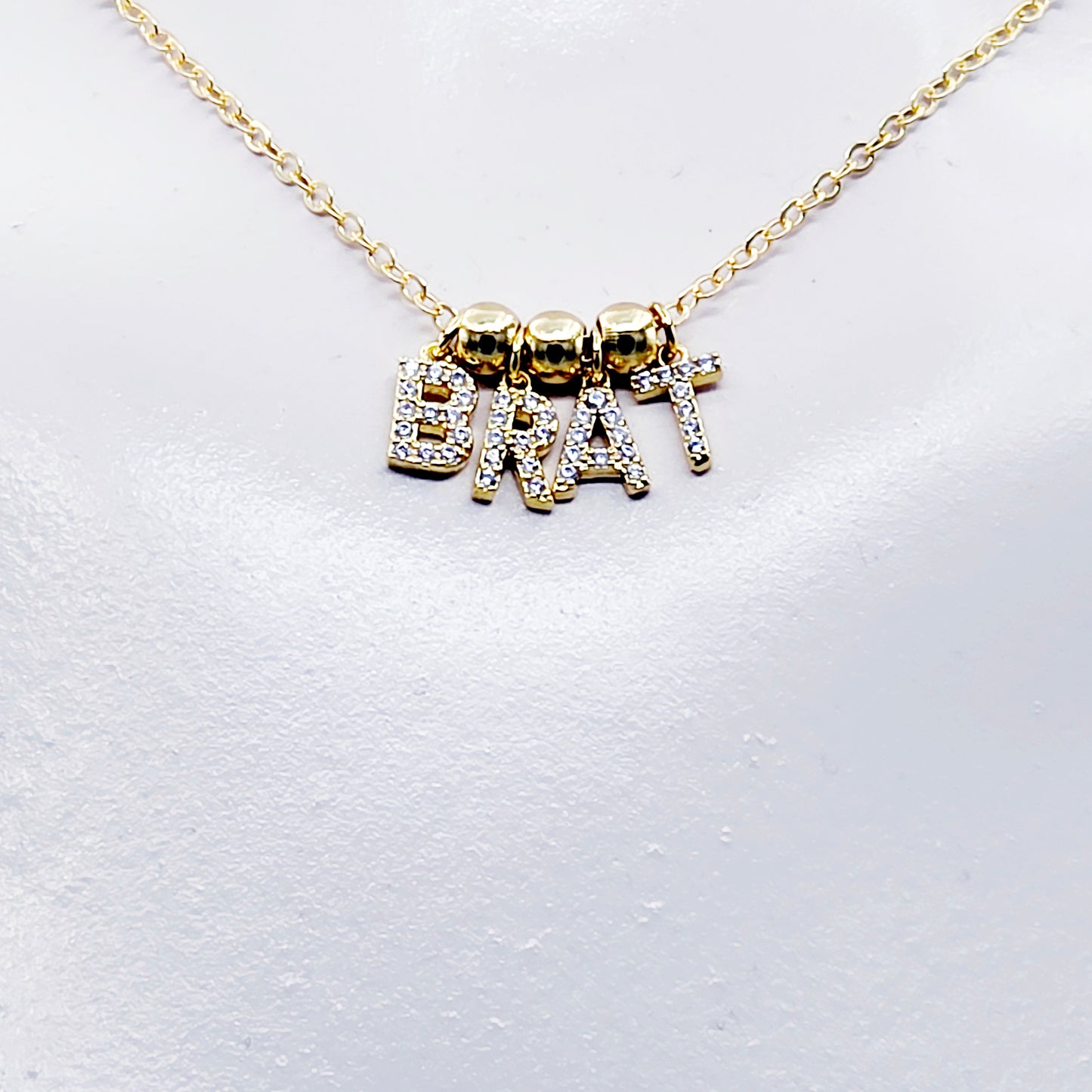 BDSM Brat Necklace. 18K Gold Discreet Day Collar for Sub with Sparkling CZ BRAT Pendants.