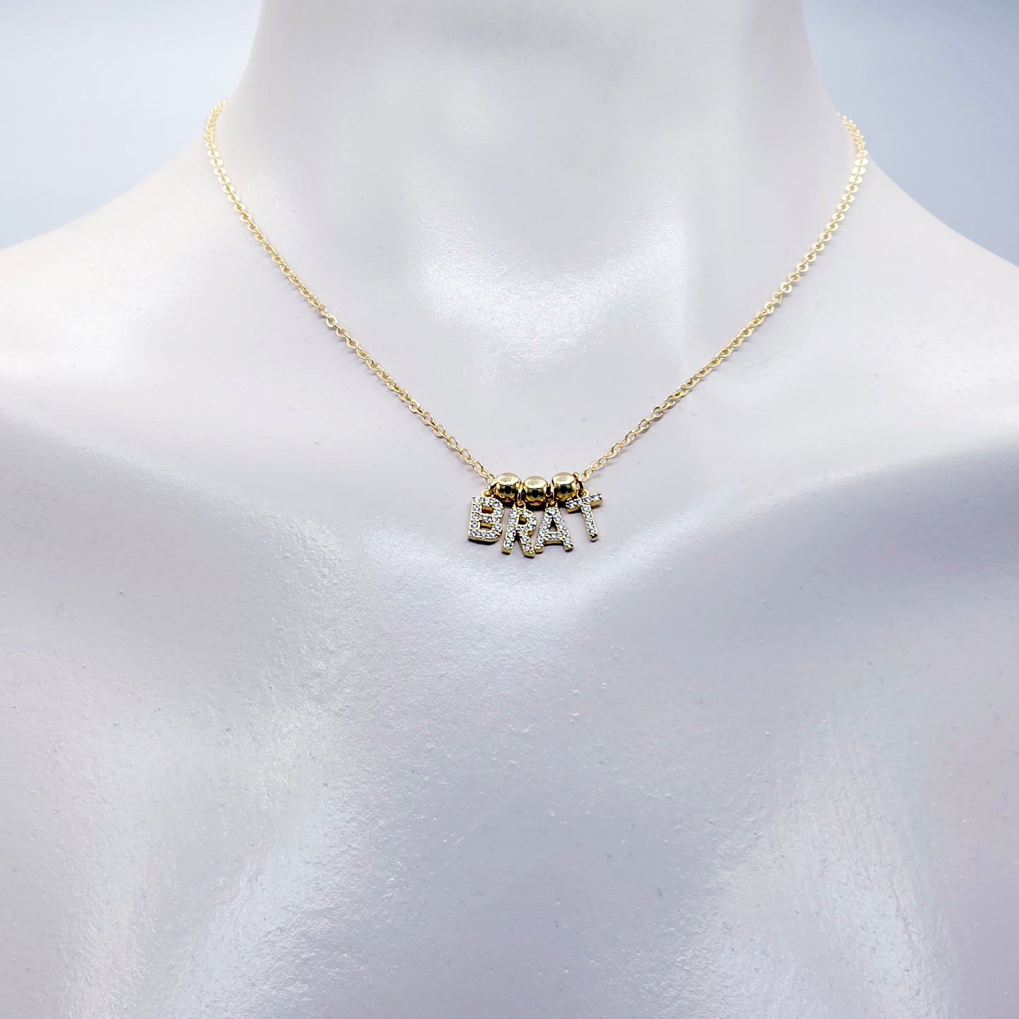BDSM Brat Necklace. 18K Gold Discreet Day Collar for Sub with Sparkling CZ BRAT Pendants.