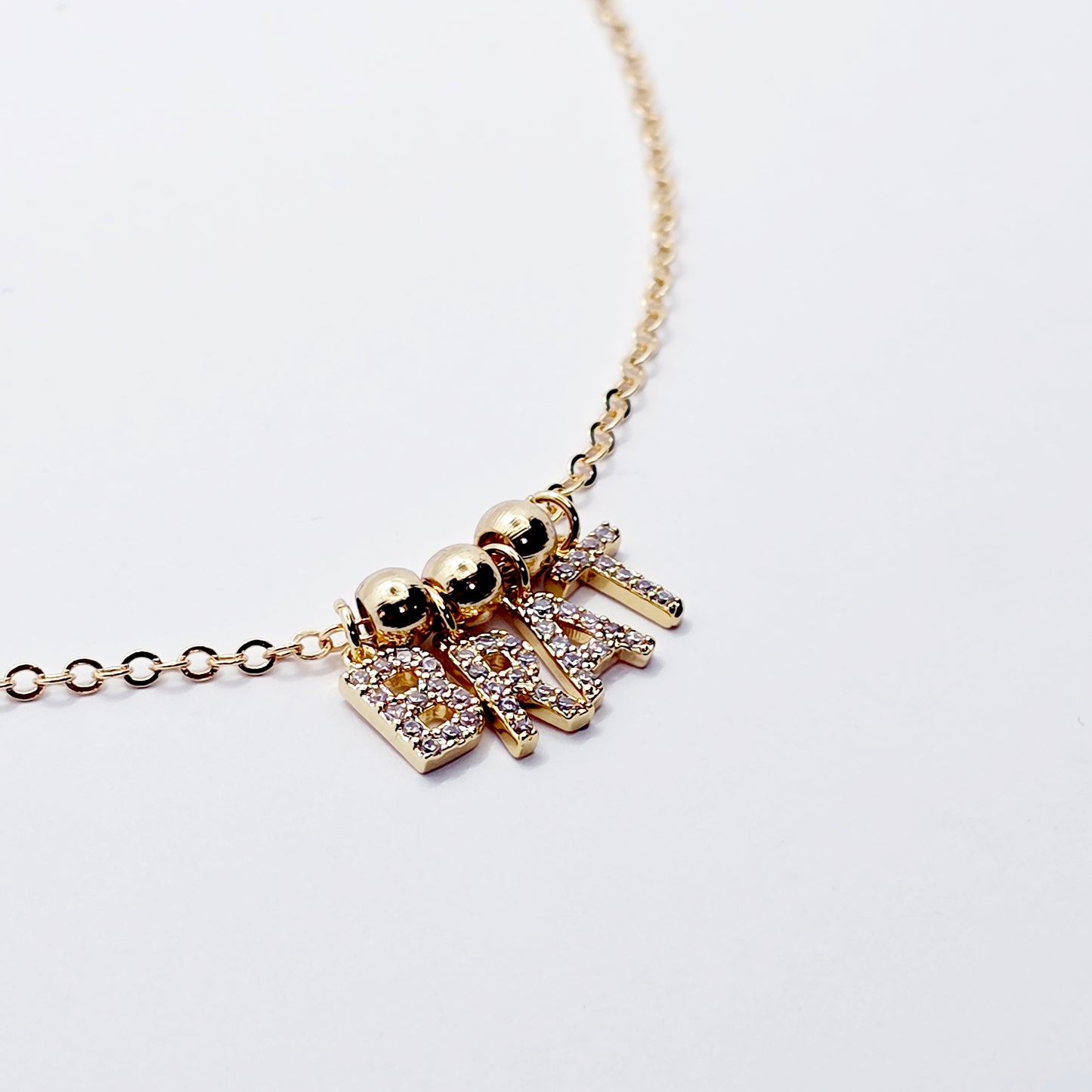 BDSM Brat Necklace. 18K Gold Discreet Day Collar for Sub with Sparkling CZ BRAT Pendants.