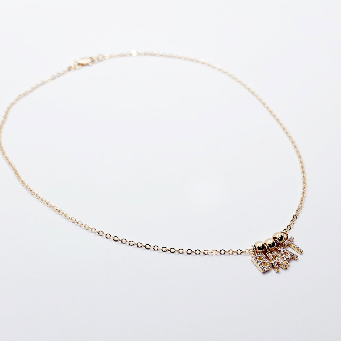 BDSM Brat Necklace. 18K Gold Discreet Day Collar for Sub with Sparkling CZ BRAT Pendants.