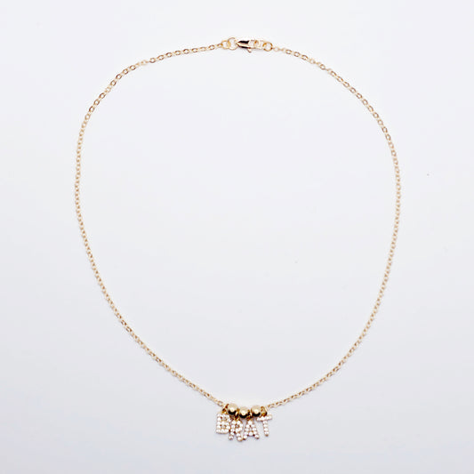 BDSM Brat Necklace. 18K Gold Discreet Day Collar for Sub with Sparkling CZ BRAT Pendants.