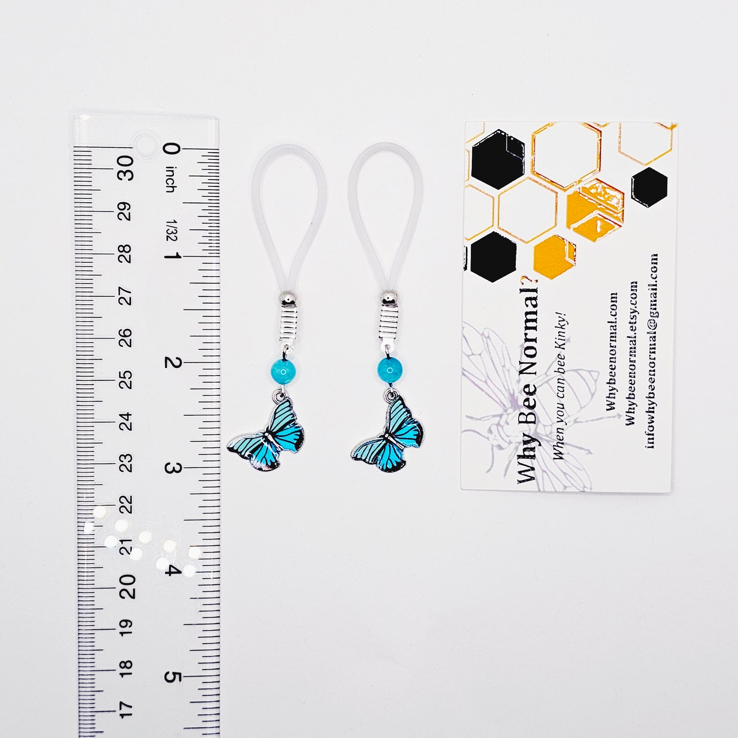 Non Piercing Nipple Nooses or Your Choice of Nipple Clamps, with Blue Stone and Butterfly