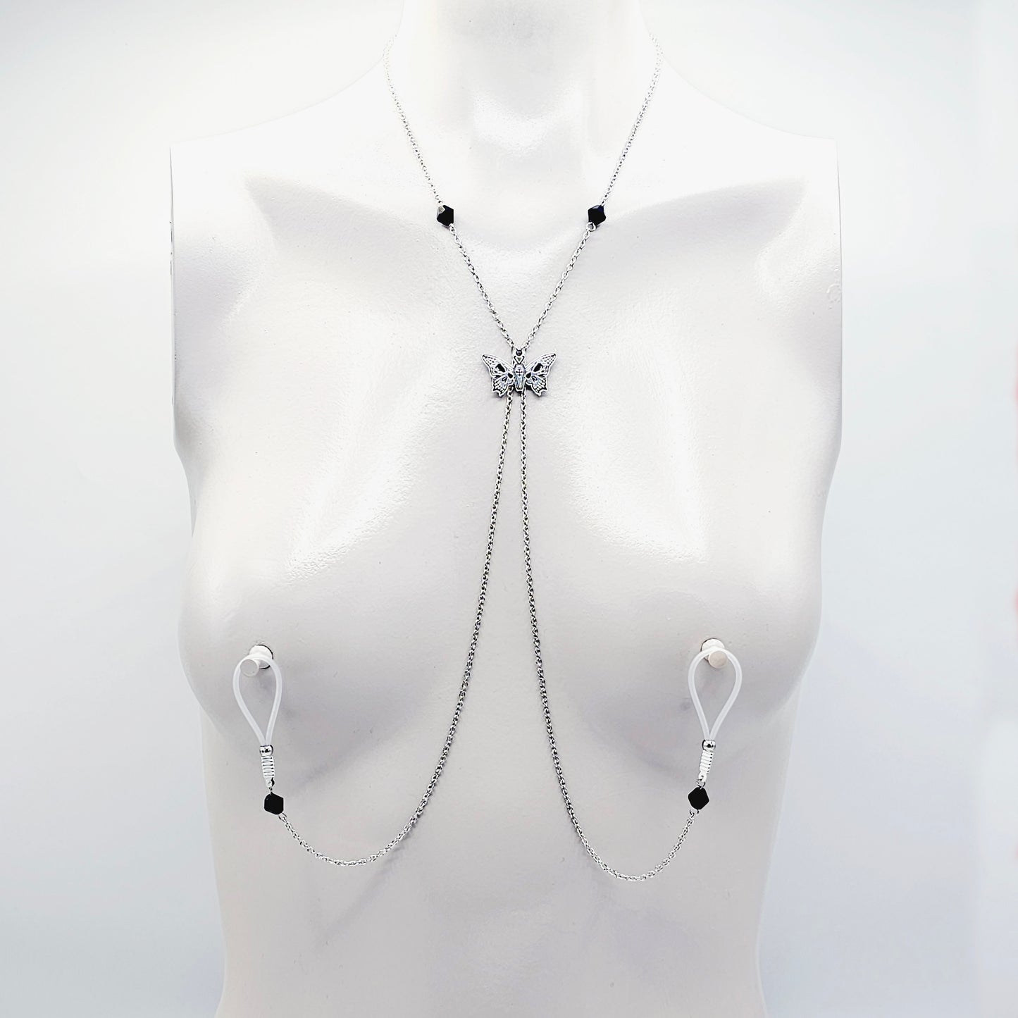 Multi Necklace Set with Amethyst- Necklace to Nipple, Non Piercing and Nipple Clamp Options.