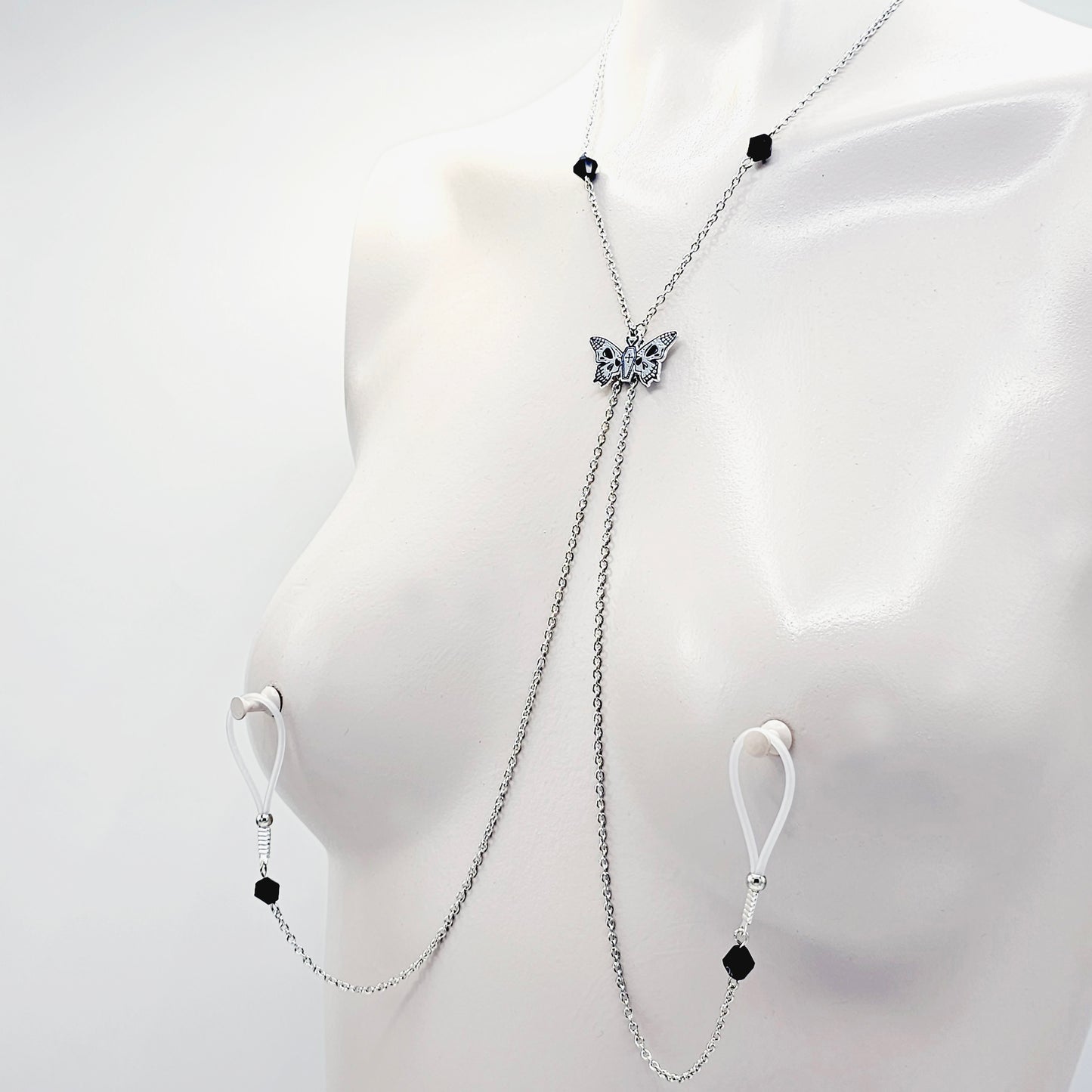 Multi Necklace Set with Amethyst- Necklace to Nipple, Non Piercing and Nipple Clamp Options.