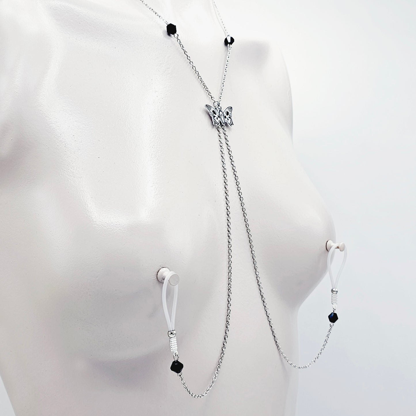 Multi Necklace Set with Amethyst- Necklace to Nipple, Non Piercing and Nipple Clamp Options.