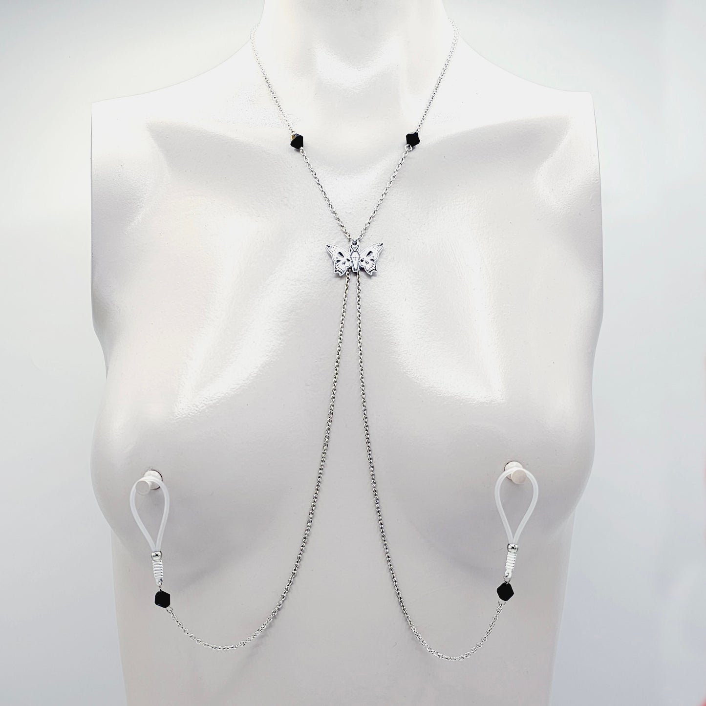 Multi Necklace Set with Amethyst- Necklace to Nipple, Non Piercing and Nipple Clamp Options.