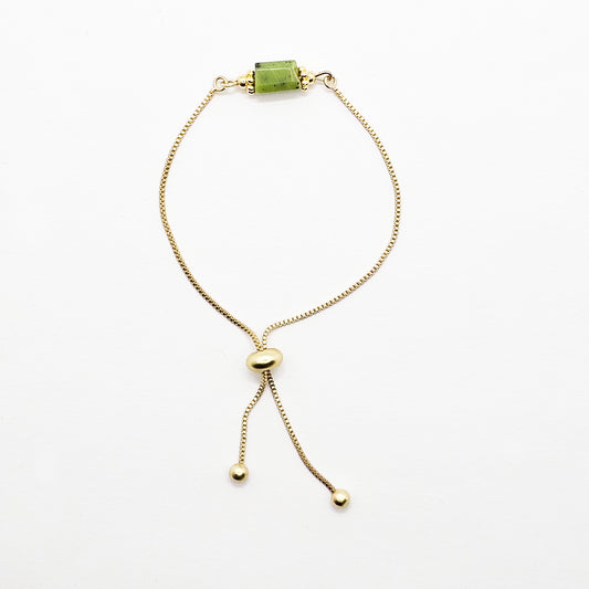 Gold Penis Noose with Jade and 18K Gold Roller. Non Piercing Genital Jewelry for Men. Adjustable Cock Ring Penis Chain.
