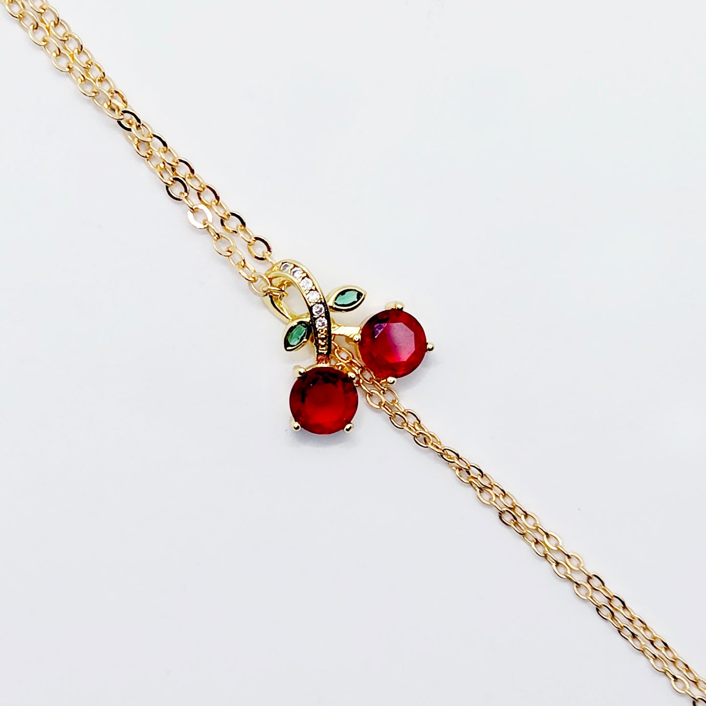 Necklace to Nipple with Cherries, Non-Piercing, with Piercings, or Nipple Clamps. 18K Gold and Gemstones.