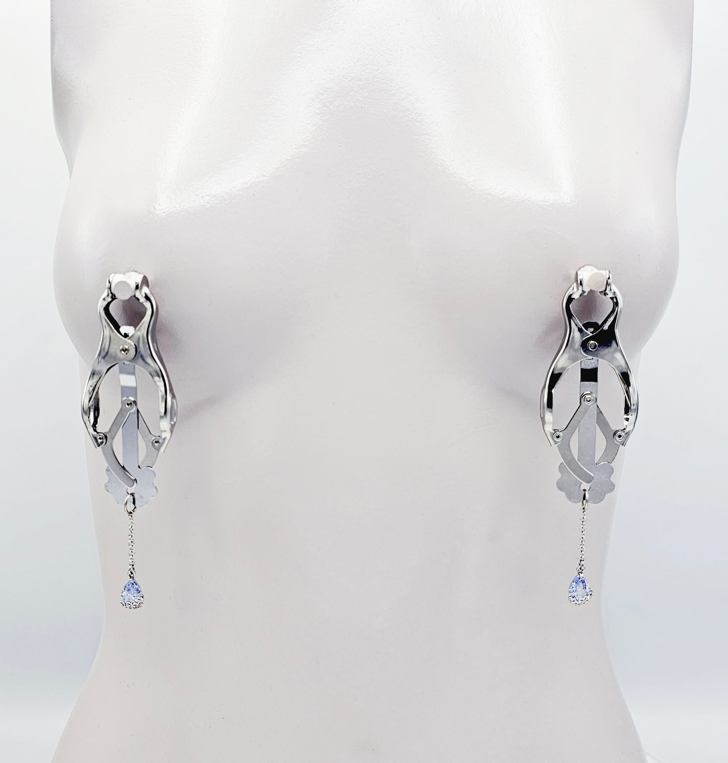 Non Piercing Nipple Dangles on Nipple Nooses or Clamps with Dazzling Cubic Zirconia Pendants.