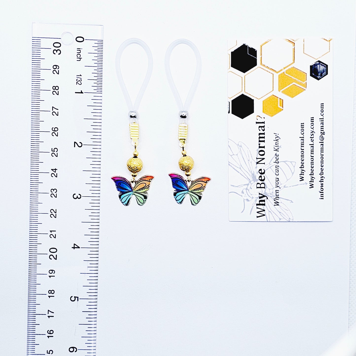 Non Piercing Nipple Nooses or Choice of Nipple Clamps with Vibrant Butterflies of Your Choice