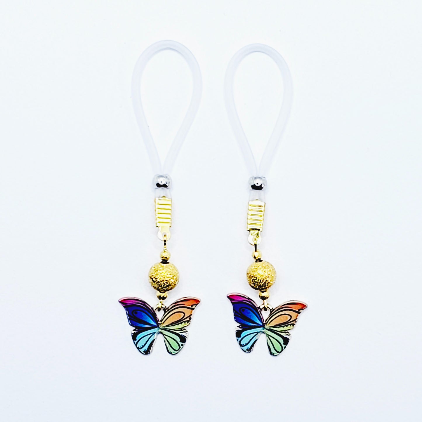 Non Piercing Nipple Nooses or Choice of Nipple Clamps with Vibrant Butterflies of Your Choice