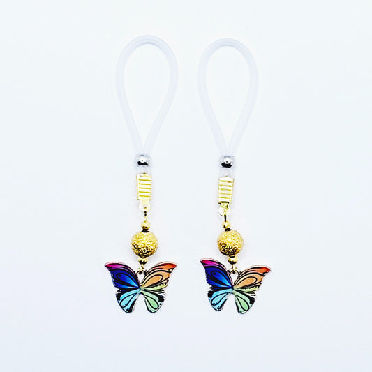 Non Piercing Nipple Nooses or Choice of Nipple Clamps with Vibrant Butterflies of Your Choice