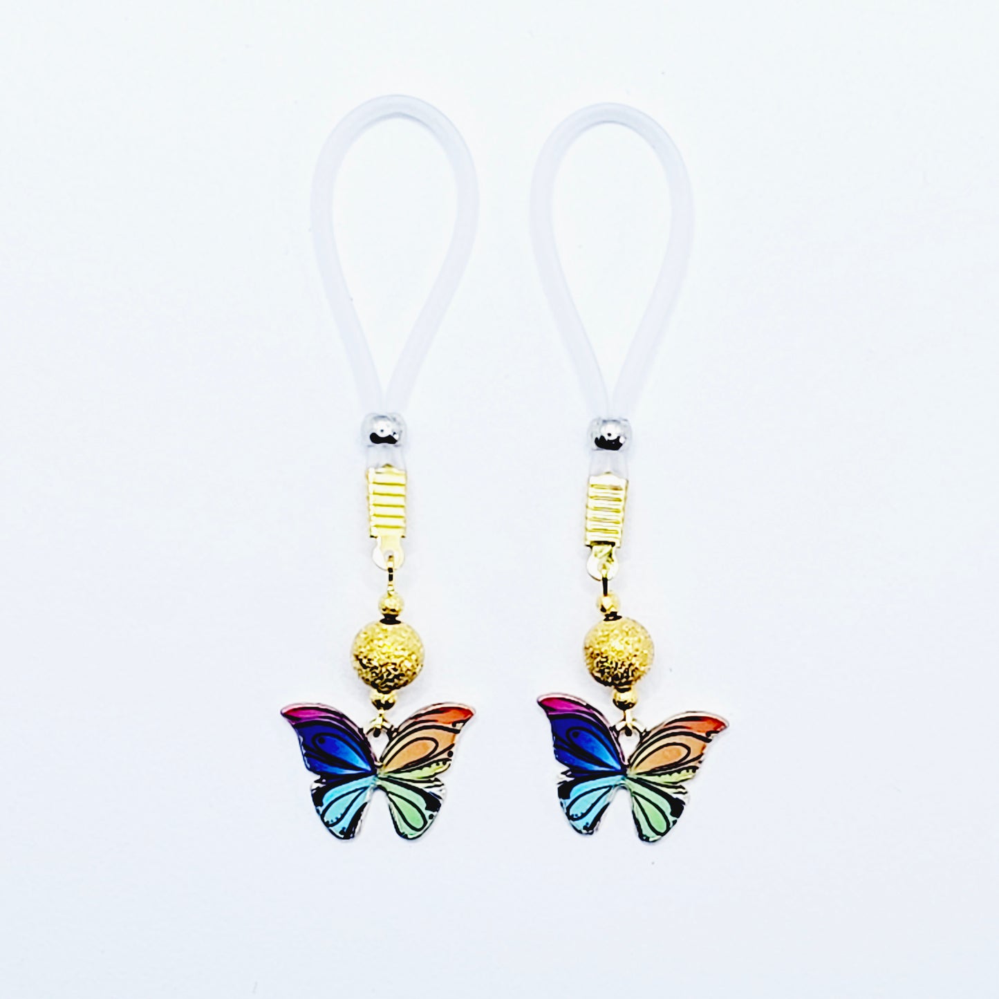 Non Piercing Nipple Nooses or Choice of Nipple Clamps with Vibrant Butterflies of Your Choice