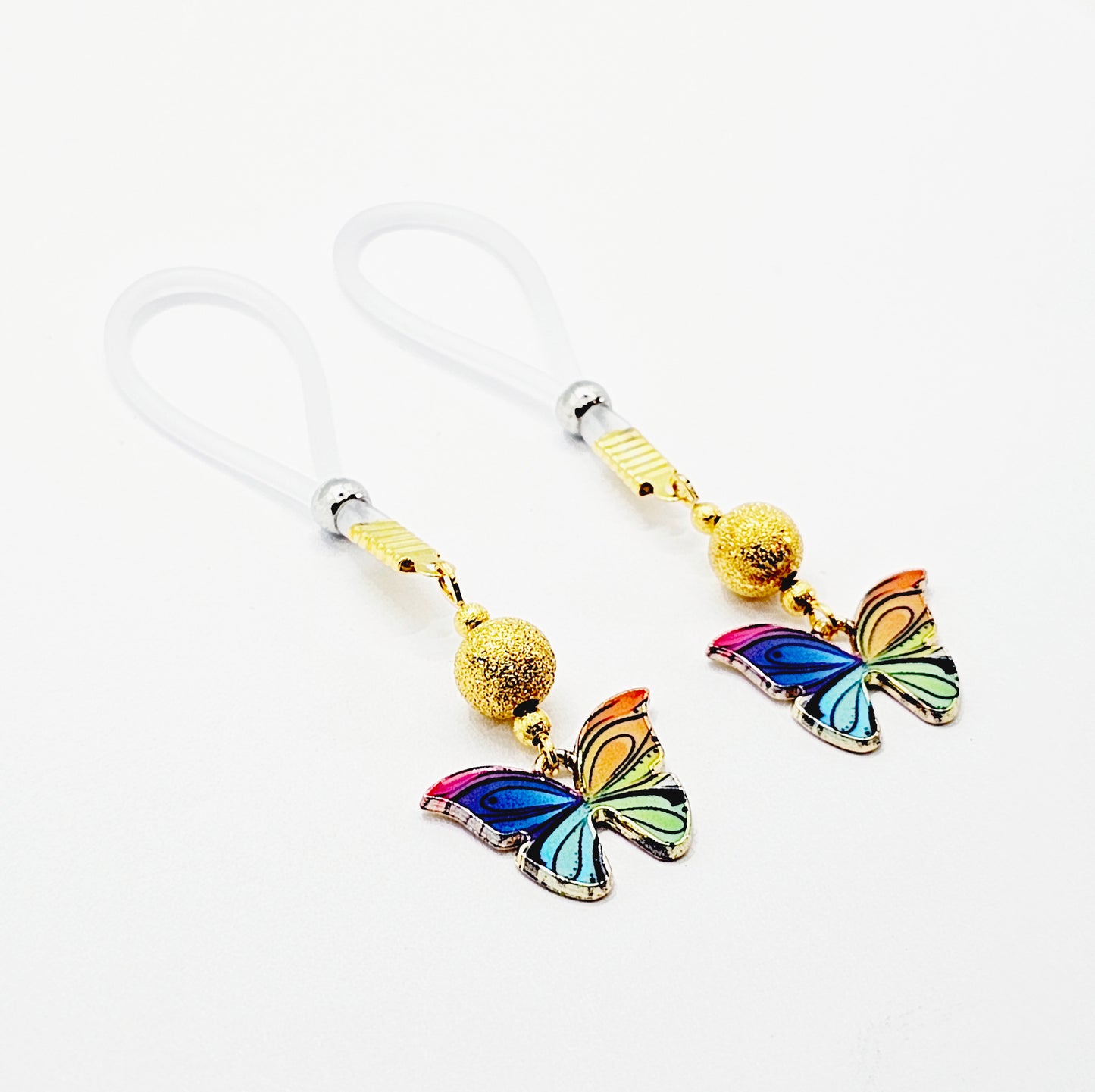 Non Piercing Nipple Nooses or Choice of Nipple Clamps with Vibrant Butterflies of Your Choice