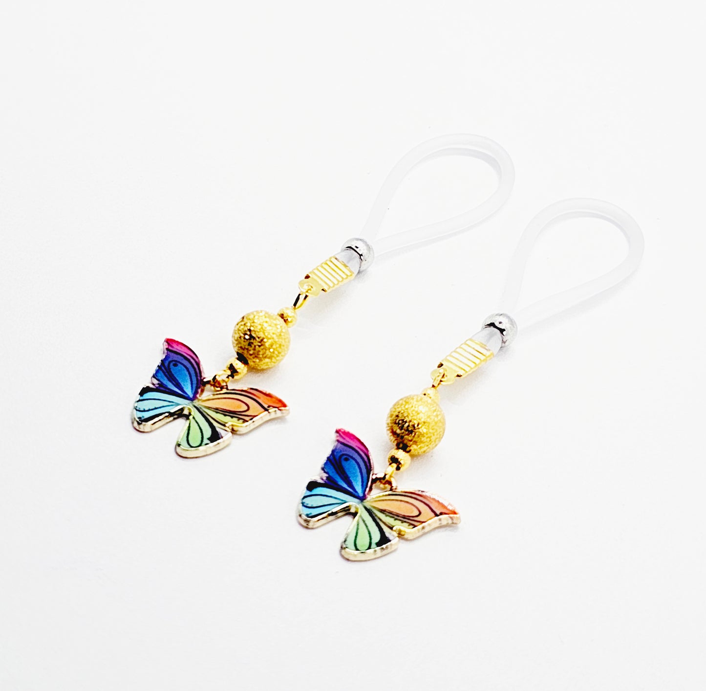 Non Piercing Nipple Nooses or Choice of Nipple Clamps with Vibrant Butterflies of Your Choice