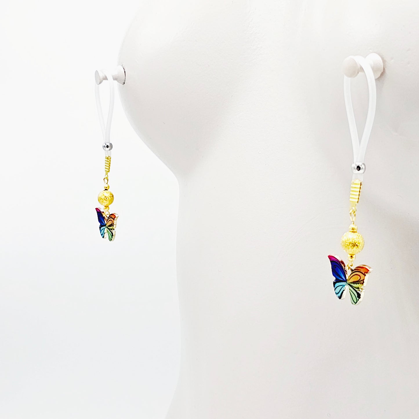 Non Piercing Nipple Nooses or Choice of Nipple Clamps with Vibrant Butterflies of Your Choice