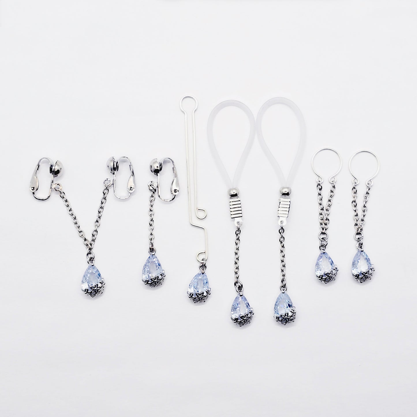Complete Blue Cubic Zirconia Intimate Jewelry Set for Women
