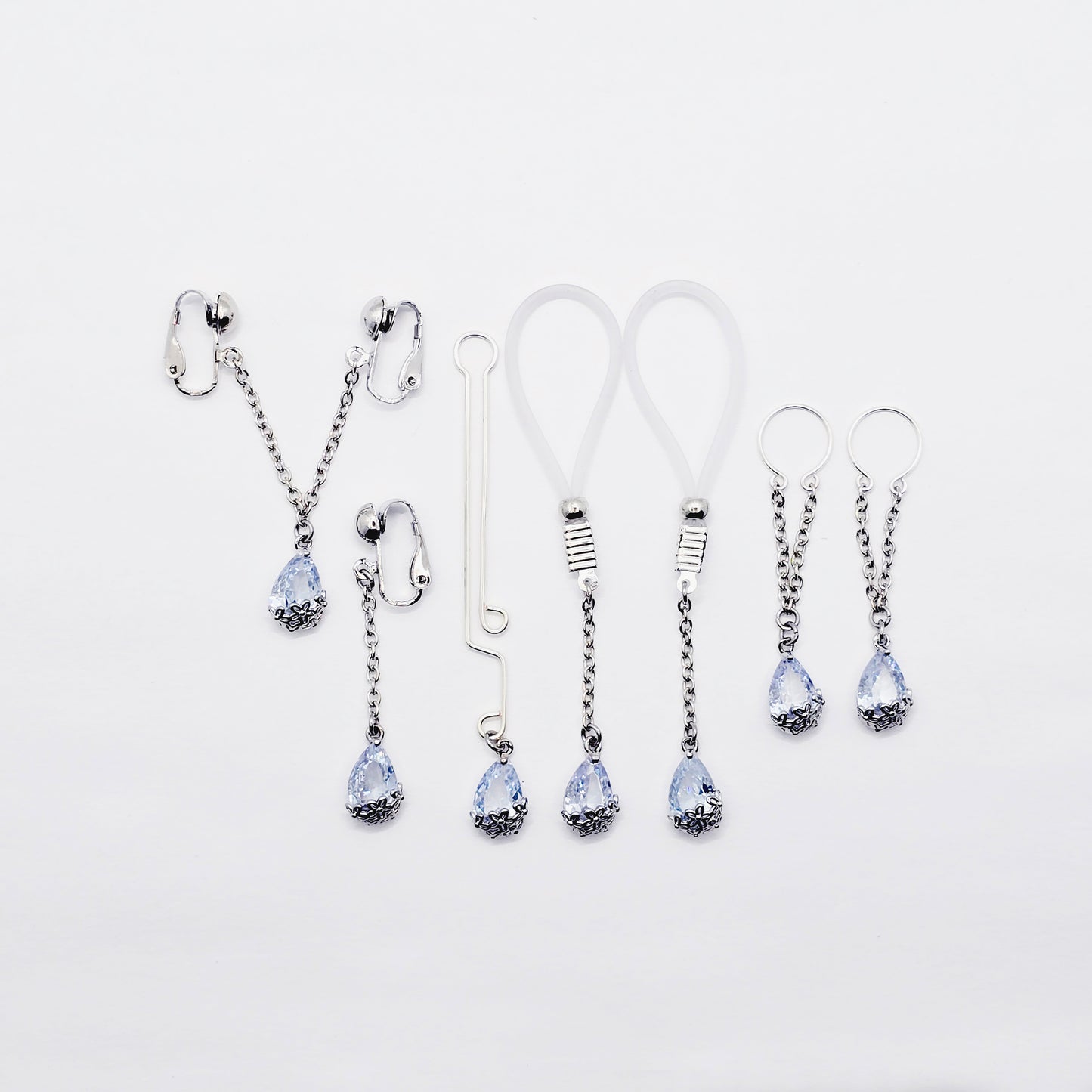 Complete Blue Cubic Zirconia Intimate Jewelry Set for Women