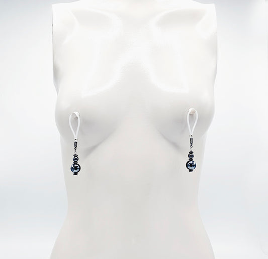 Weighted Nipple Noose Dangles with Hematite Beads, Non-Piercing. Or choose one of our five types of nipple clamps.