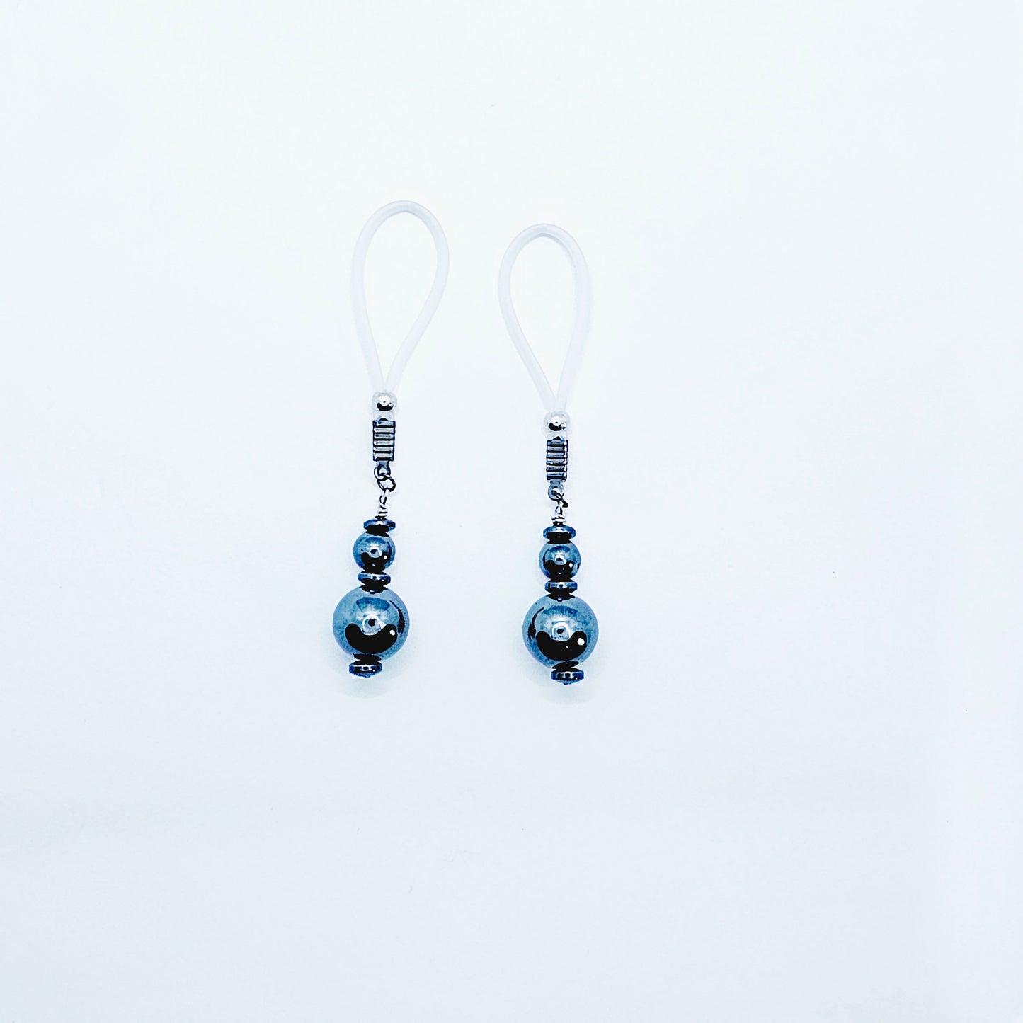 Weighted Nipple Noose Dangles with Hematite Beads, Non-Piercing. Or choose one of our five types of nipple clamps.