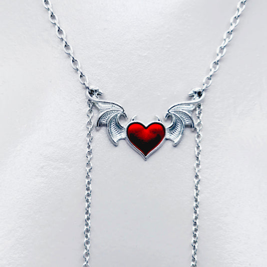 Devil Heart Necklace to Nipple with Non-Piercing Nipple Nooses, Use with Pierced, or Choose Nipple Clamps.