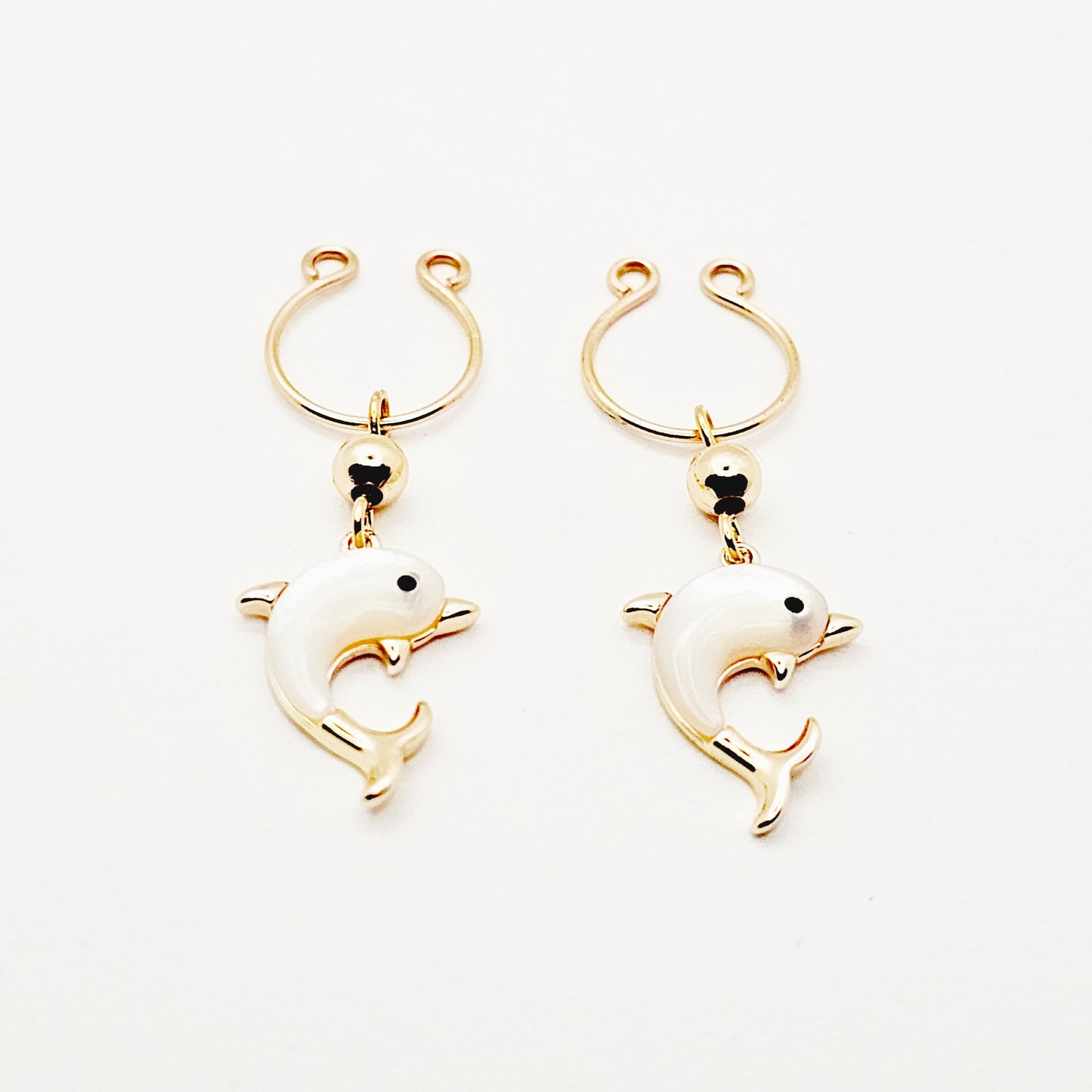 Non Piercing Nipple Rings with 18K Gold Seashell Dolphins.
