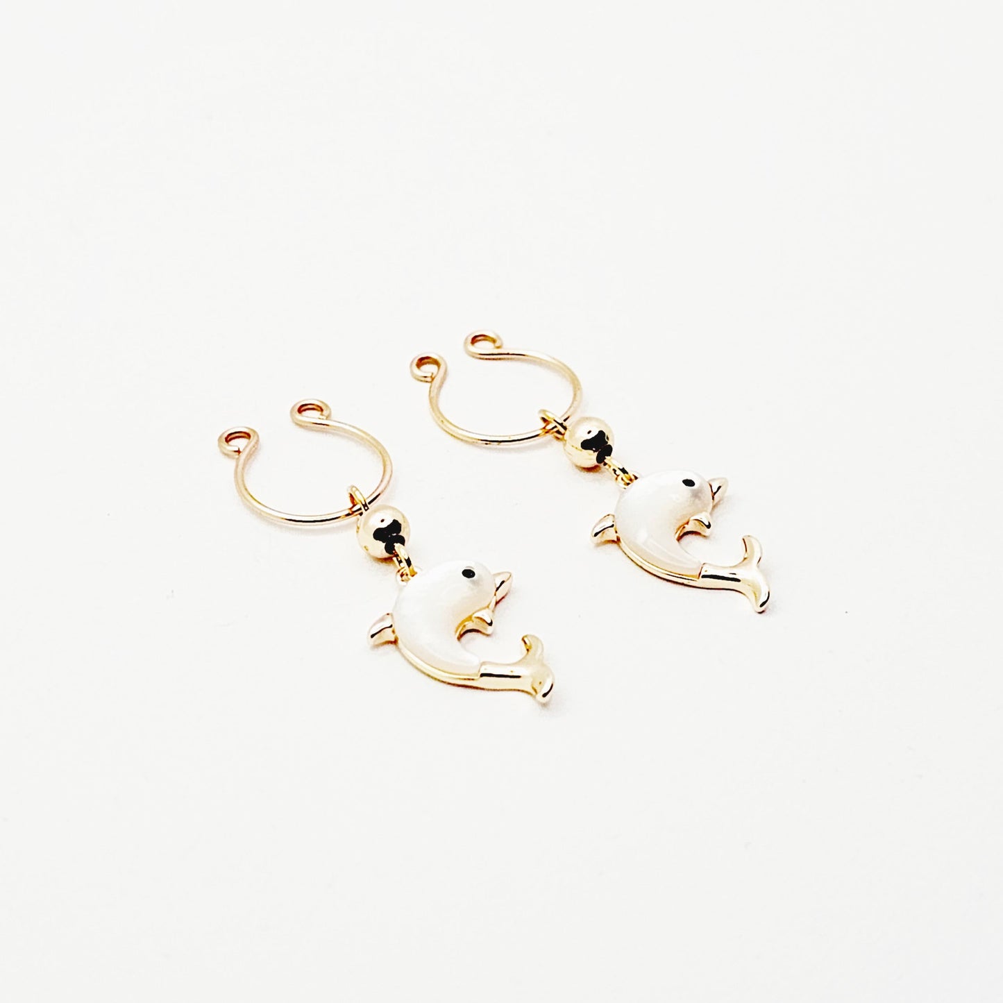 Non Piercing Nipple Rings with 18K Gold Seashell Dolphins.